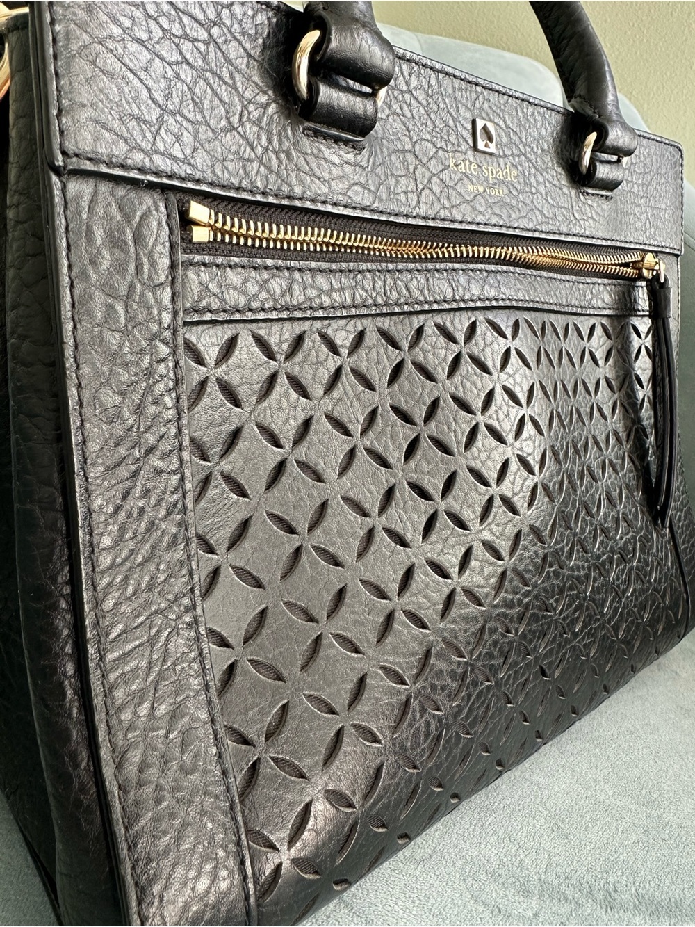 kate spade Black Embossed Leather Top-Handle tote - Picture 7 of 16